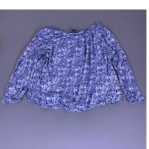 Architect Blouse Top Women's 2X Blue Floral Off Shoulder Peasant Prairie Rayon